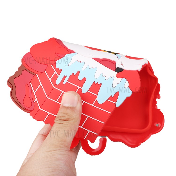 3D Effect Christmas Elements Soft TPU + Silicone Phone Cover Case with Long Lanyard for iPhone 13 6.1 inch - Santa-4