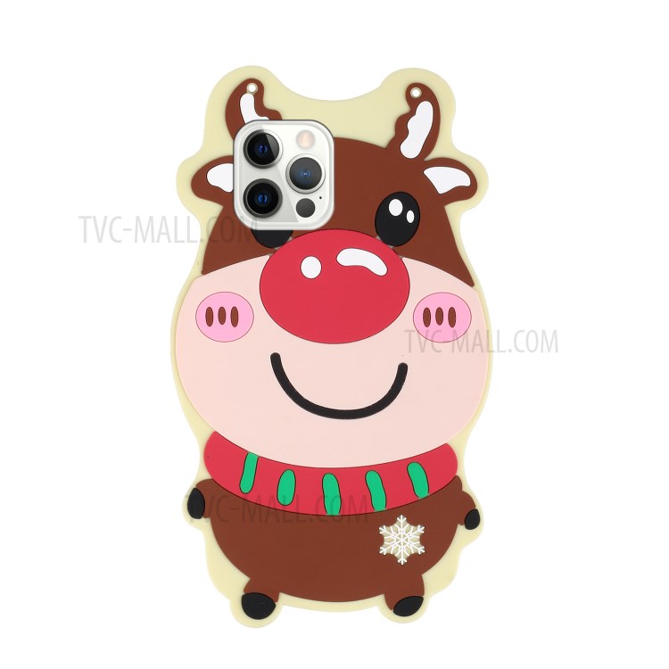 All-Inclusive Special-Shaped 3D Effect Santa/Christmas Reindeer Soft TPU + Silicone Phone Cover Case with Long Lanyard for iPhone 13 Pro 6.1 inch - Christmas Reindeer-1