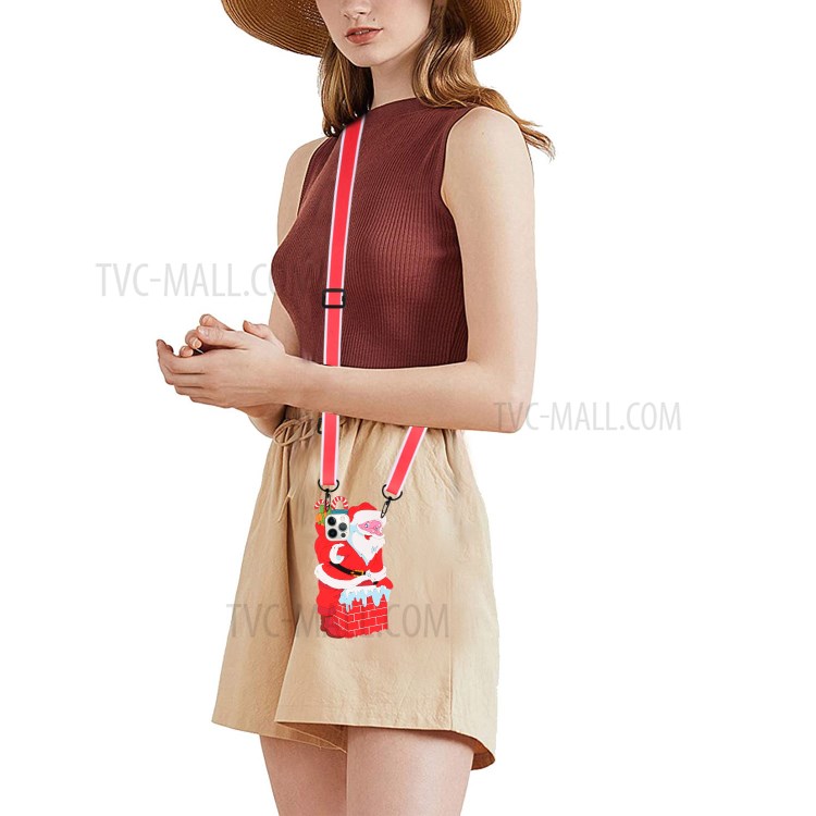 Special-Shaped Santa/Christmas Reindeer Shock-Absorbed Soft TPU + Silicone Phone Cover Case with Long Lanyard for iPhone 13 Pro Max 6.7 inch - Santa-5