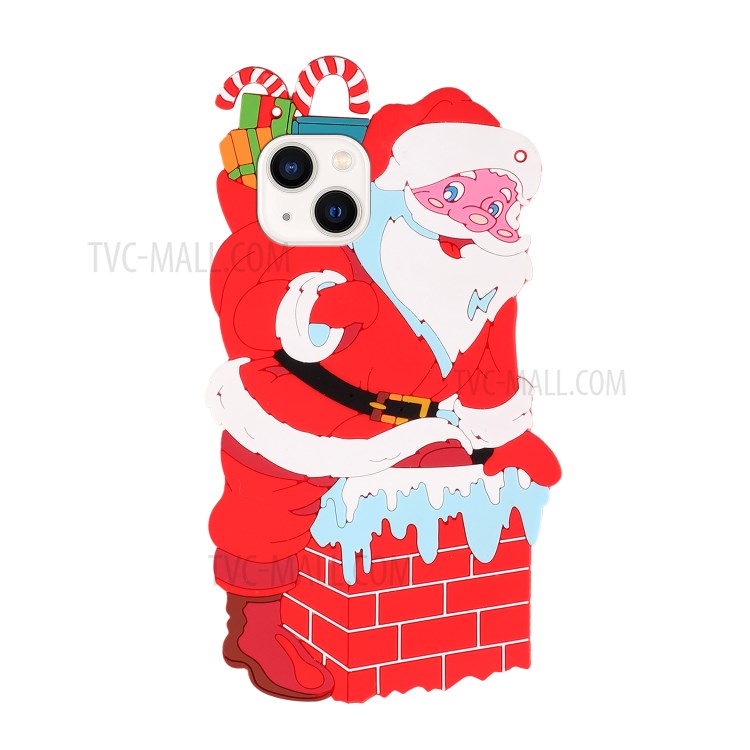 Special-Shaped 3D Effect Christmas Elements Soft TPU + Silicone Phone Cover Case with Long Lanyard for iPhone 13 mini 5.4 inch - Santa-1