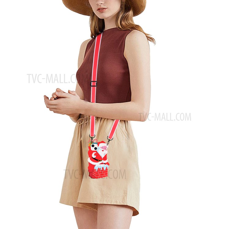 Special-Shaped 3D Effect Christmas Elements Soft TPU + Silicone Phone Cover Case with Long Lanyard for iPhone 13 mini 5.4 inch - Santa-5