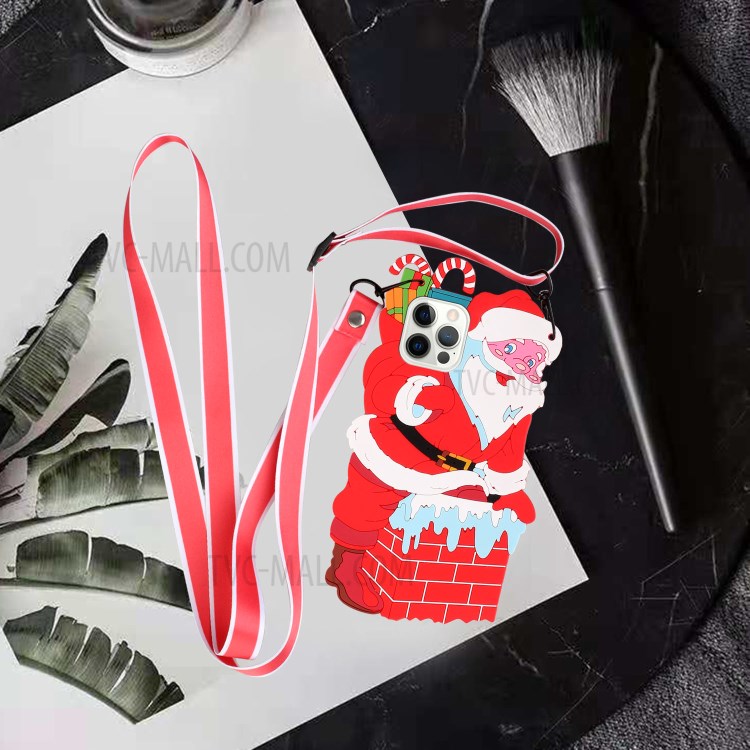 Anti-Scratch Flexible TPU + Silicone Phone Cover Special-Shaped Santa/Christmas Reindeer Pattern Design Case with Long Lanyard for iPhone 12 6.1 inch/12 Pro 6.1 inch - Santa-4