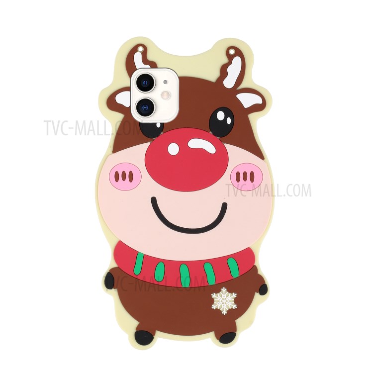 3D Effect Christmas Pattern TPU + Silicone Phone Cover Protective Case with Adjustable Lanyard for iPhone 12 mini 5.4 inch - Christmas Reindeer-2