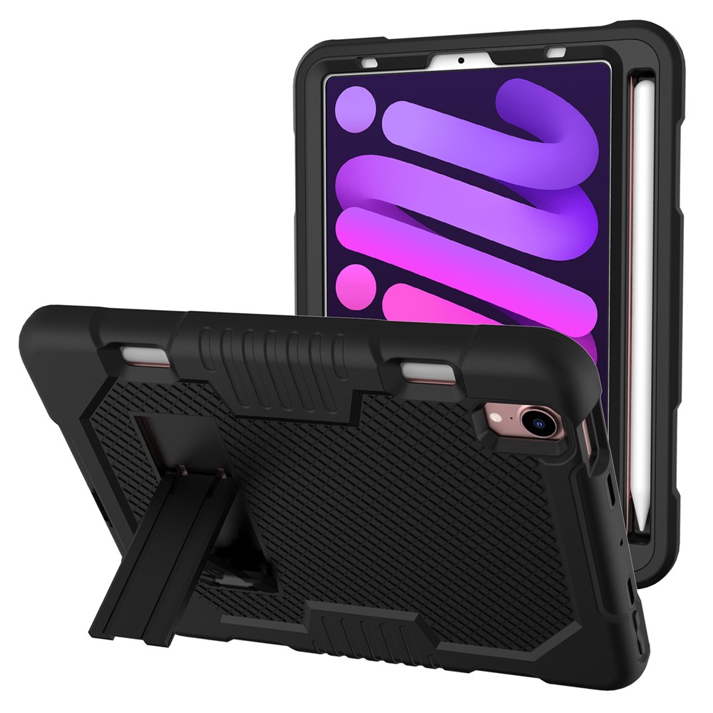 Contrast Color PC + TPU + Silicone Kickstand Design Tablet Cover Case for iPad mini (2021) - Black/Black-1