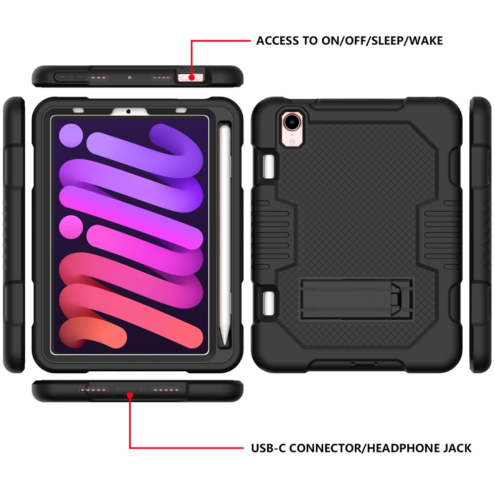 Contrast Color PC + TPU + Silicone Kickstand Design Tablet Cover Case for iPad mini (2021) - Black/Black-2