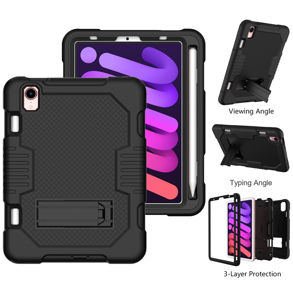 Contrast Color PC + TPU + Silicone Kickstand Design Tablet Cover Case for iPad mini (2021) - Black/Black-3