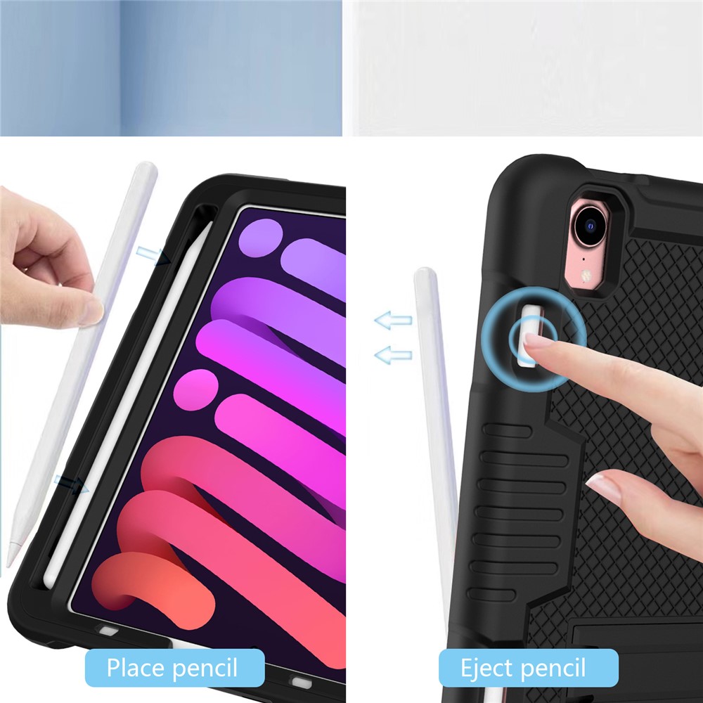 Contrast Color PC + TPU + Silicone Kickstand Design Tablet Cover Case for iPad mini (2021) - Black/Black-5
