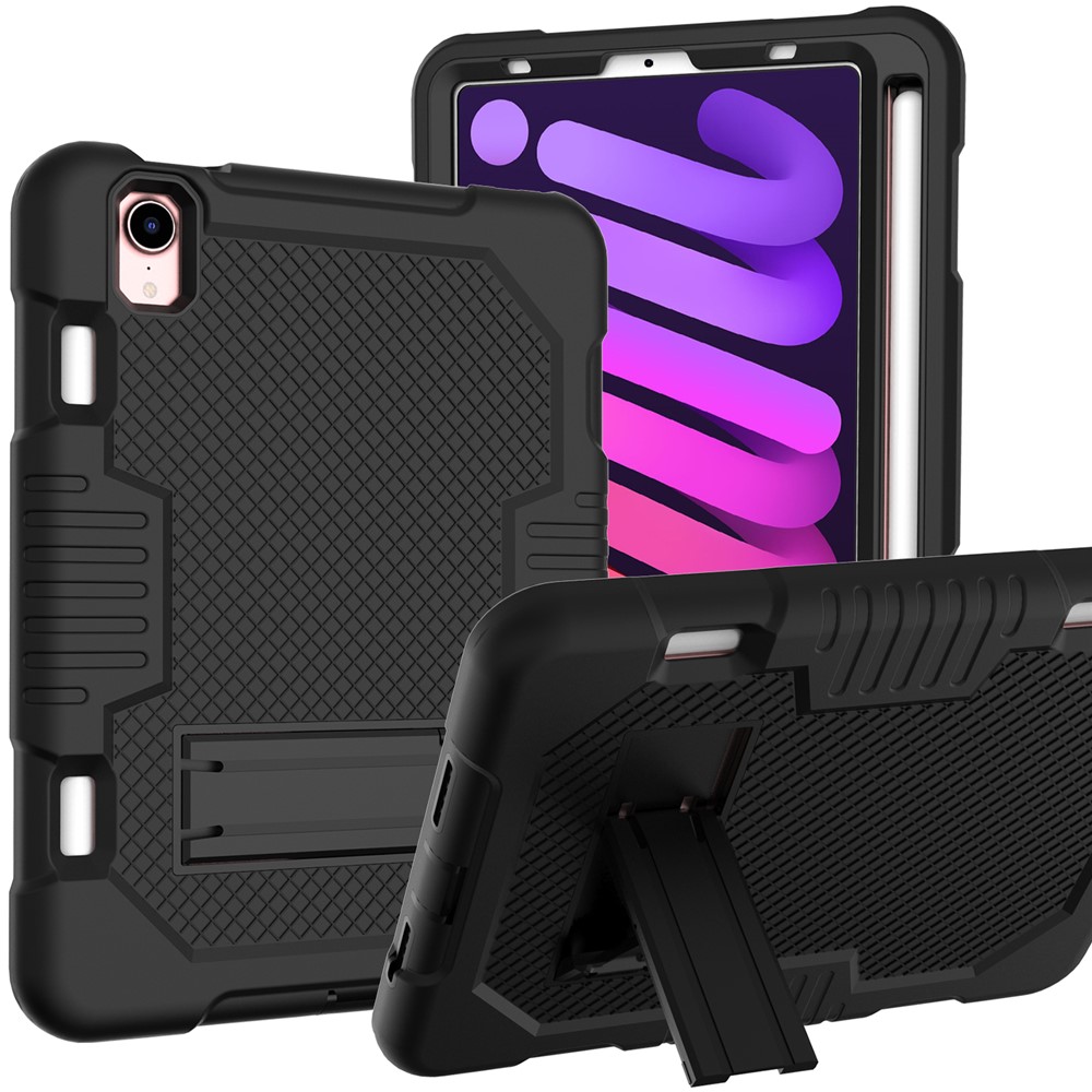 Contrast Color PC + TPU + Silicone Kickstand Design Tablet Cover Case for iPad mini (2021) - Black/Black-6