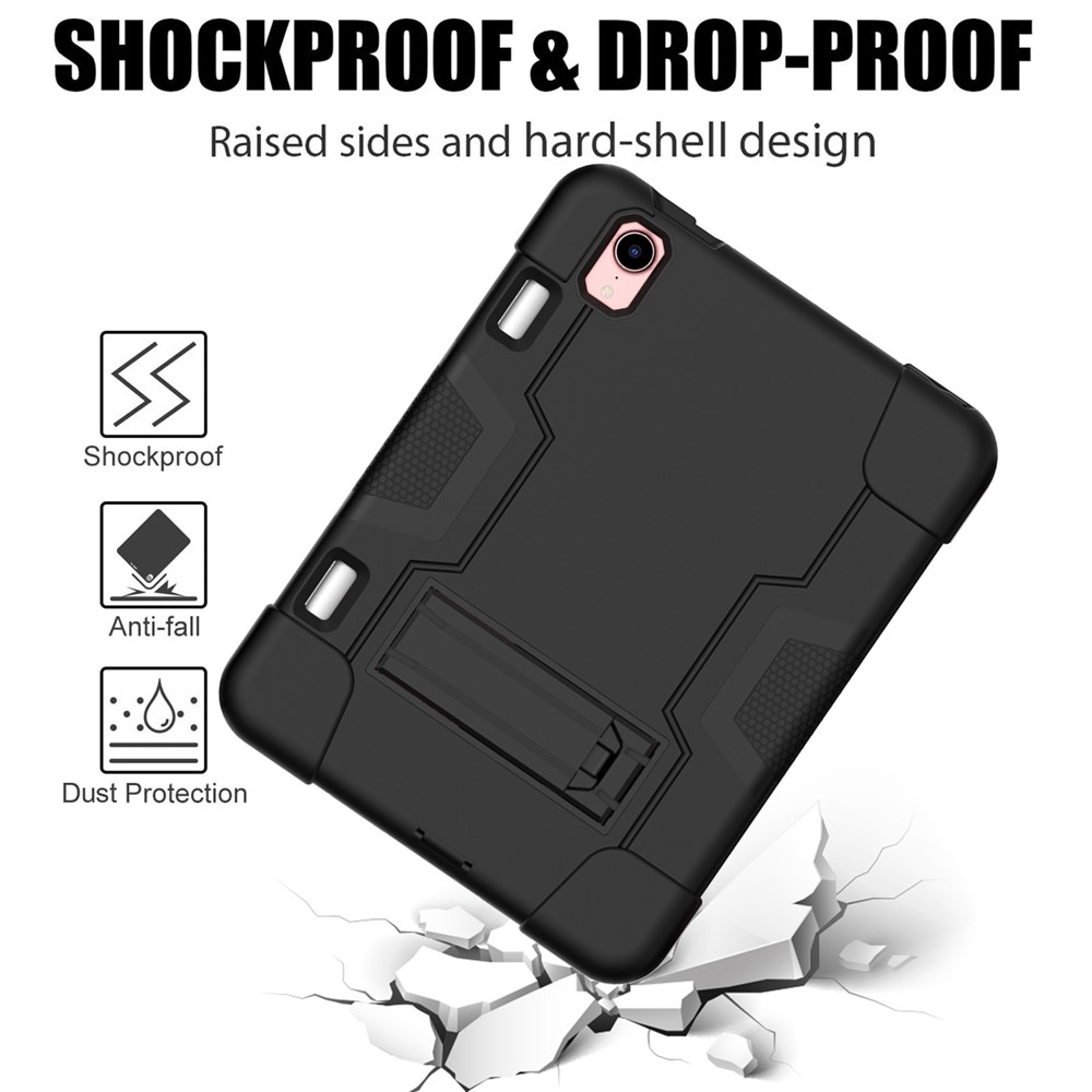 Contrast Color PC + TPU + Silicone Shockproof Tablet Case Cover with Kickstand for iPad mini (2021) - Black/Black-4
