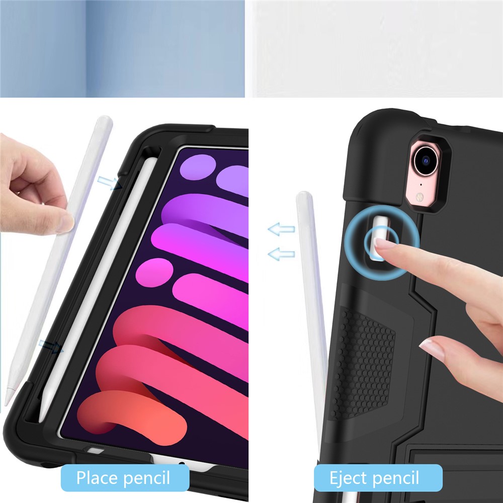 Contrast Color PC + TPU + Silicone Shockproof Tablet Case Cover with Kickstand for iPad mini (2021) - Black/Black-5