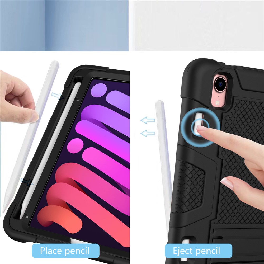 PC + TPU + Silicone Contrast Color Kickstand Tablet Case Shell for iPad mini (2021) - Black/Black-5