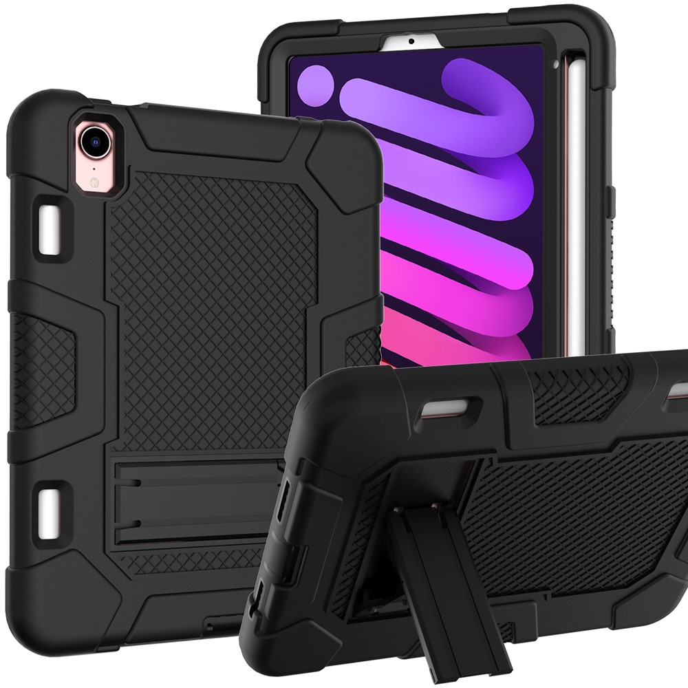 PC + TPU + Silicone Contrast Color Kickstand Tablet Case Shell for iPad mini (2021) - Black/Black-6