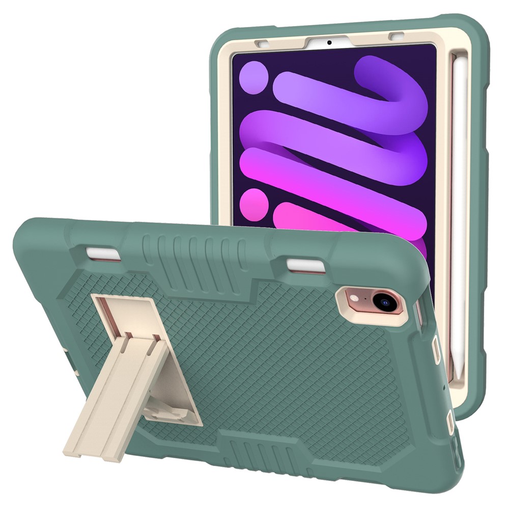 Kickstand Design PC + TPU + Silicone Protective Tablet Case Cover for iPad mini (2021) - Emerald Green-1