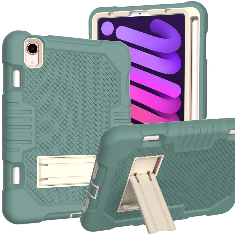 Kickstand Design PC + TPU + Silicone Protective Tablet Case Cover for iPad mini (2021) - Emerald Green-6