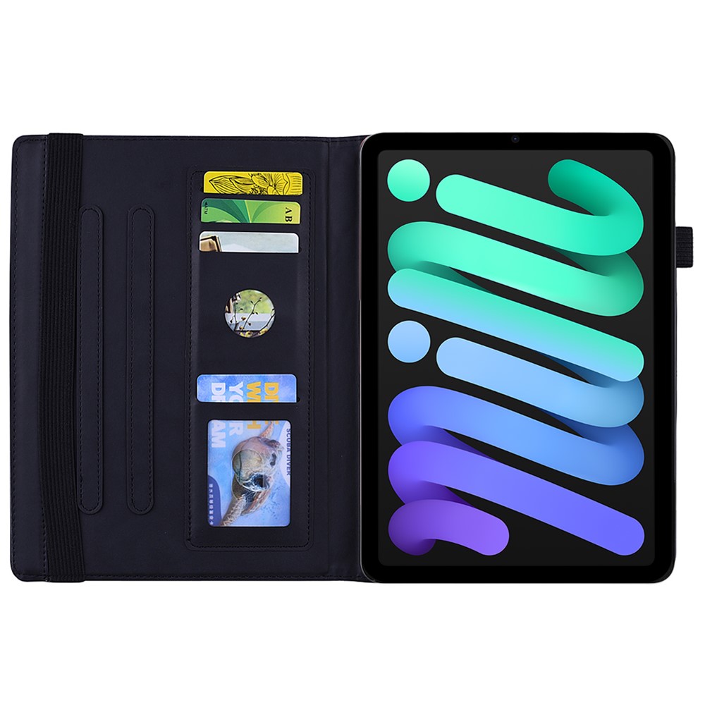 Flower Pattern Imprinting Leather Tablet Stand Cover with Card Slots for iPad mini (2021)/mini 6 - Black-6