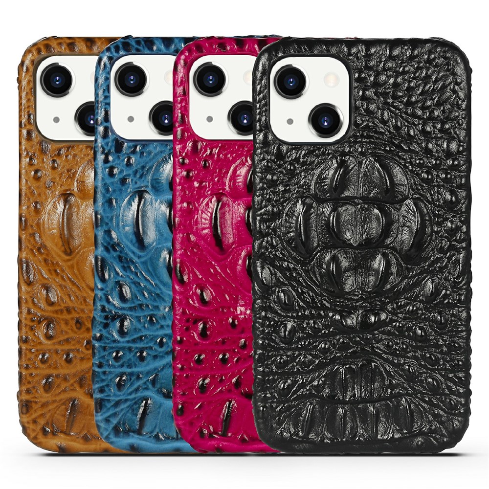 Crocodile Head Texture Genuine Leather Coated Hard PC Slim Anti-Slip Protective Back Cover for iPhone 13 mini 5.4 inch - Black-10