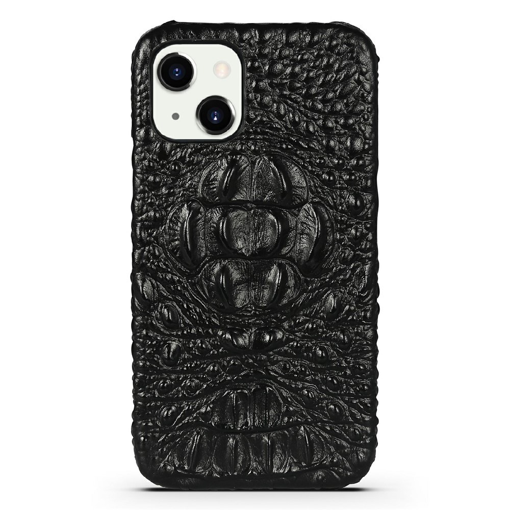 Crocodile Head Texture Genuine Leather Coated Hard PC Slim Anti-Slip Protective Back Cover for iPhone 13 mini 5.4 inch - Black-3
