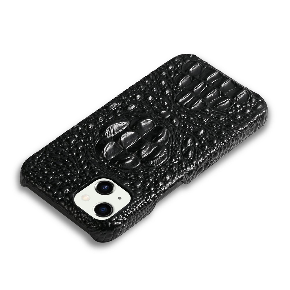 Crocodile Head Texture Genuine Leather Coated Hard PC Slim Anti-Slip Protective Back Cover for iPhone 13 mini 5.4 inch - Black-5
