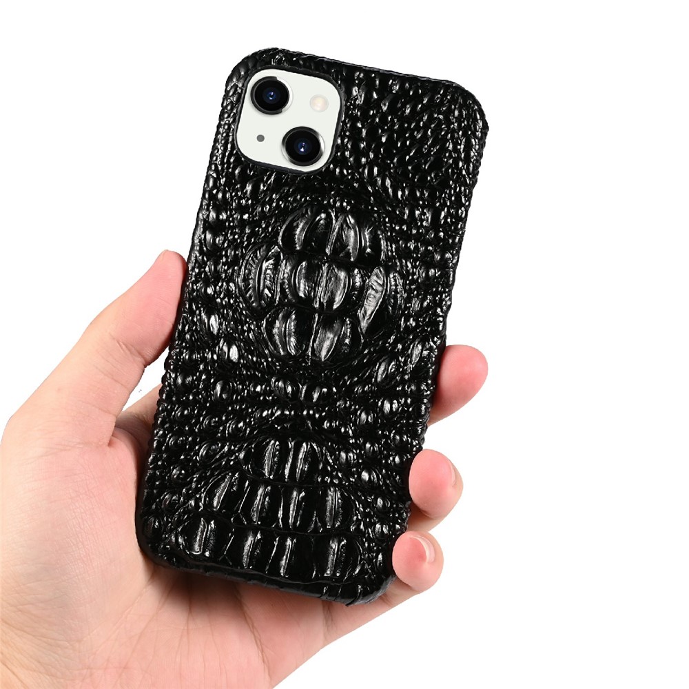 Crocodile Head Texture Genuine Leather Coated Hard PC Slim Anti-Slip Protective Back Cover for iPhone 13 mini 5.4 inch - Black-7