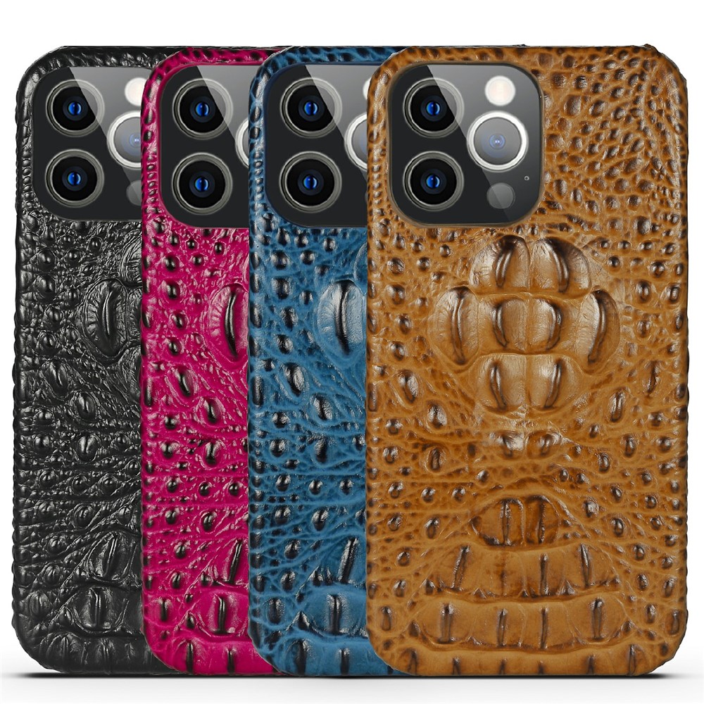 3D Crocodile Head Genuine Leather Coated PC Anti-Scratch Protective Back Case for iPhone 13 Pro Max 6.7 inch - Brown-10