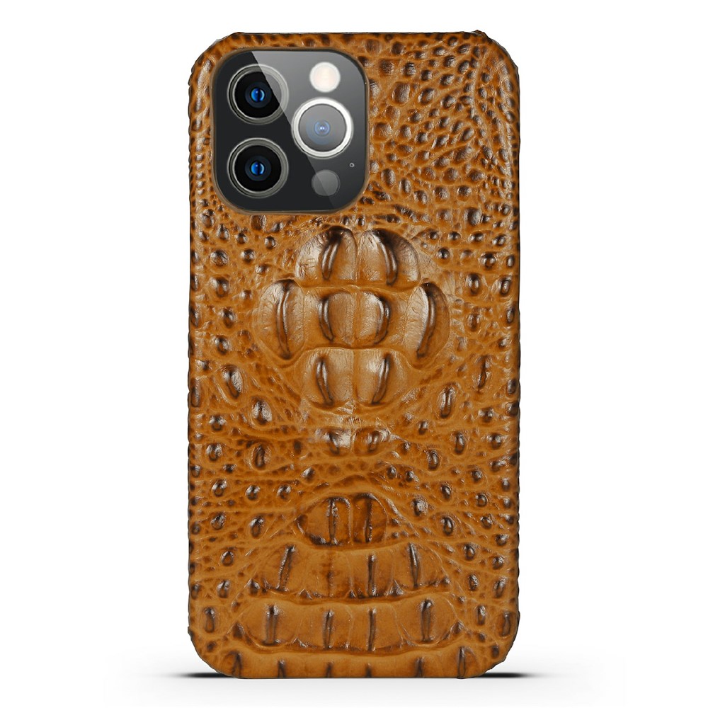 3D Crocodile Head Genuine Leather Coated PC Anti-Scratch Protective Back Case for iPhone 13 Pro Max 6.7 inch - Brown-2