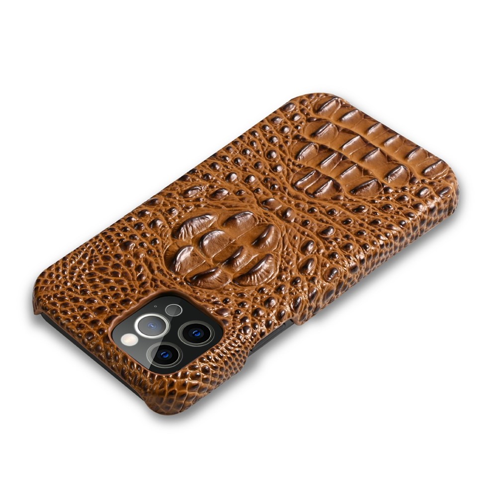 3D Crocodile Head Genuine Leather Coated PC Anti-Scratch Protective Back Case for iPhone 13 Pro Max 6.7 inch - Brown-5