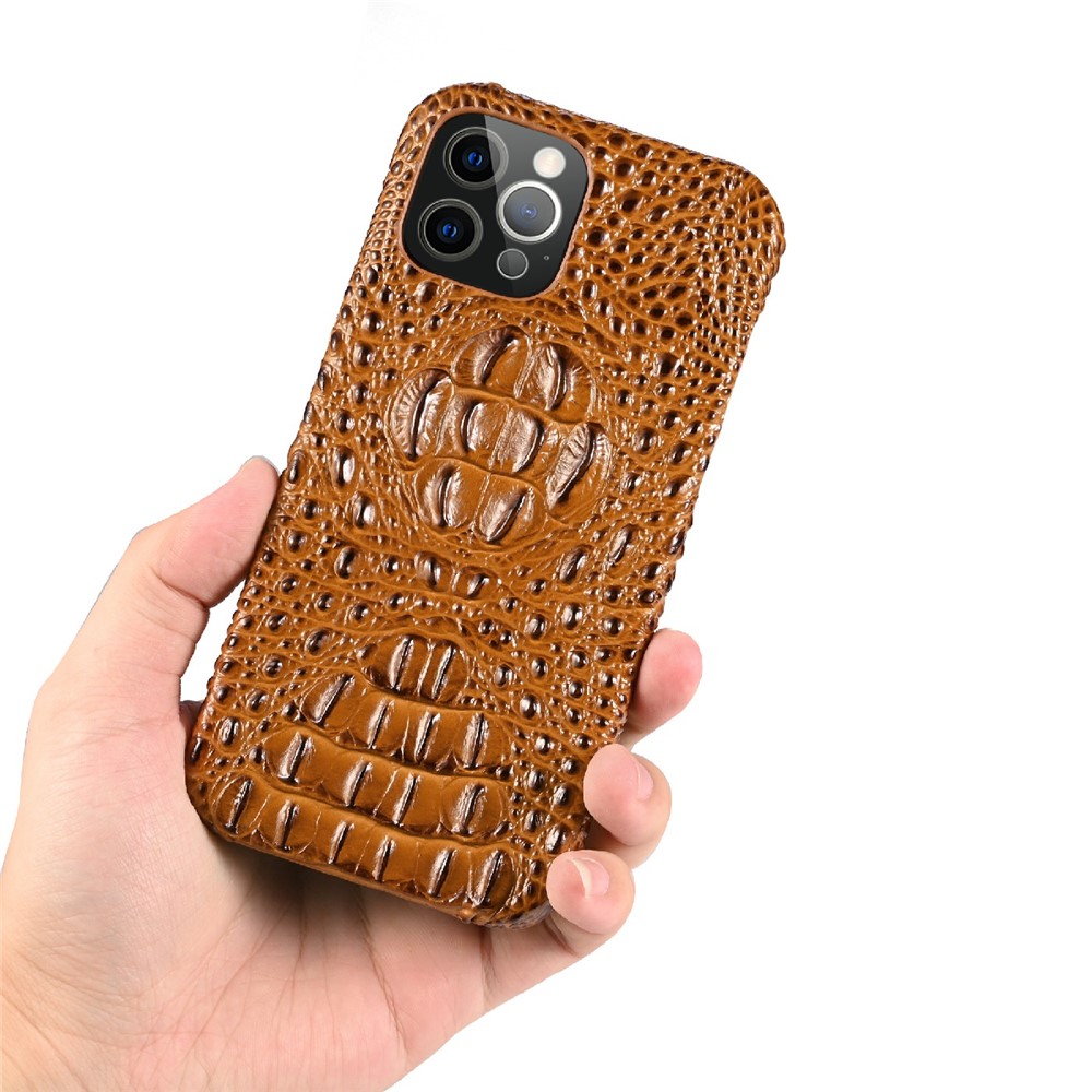 3D Crocodile Head Genuine Leather Coated PC Anti-Scratch Protective Back Case for iPhone 13 Pro Max 6.7 inch - Brown-7