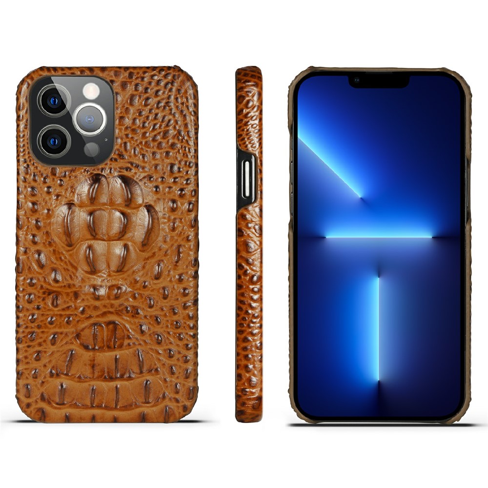 3D Crocodile Head Genuine Leather Coated PC Anti-Scratch Protective Back Case for iPhone 13 Pro Max 6.7 inch - Brown-9