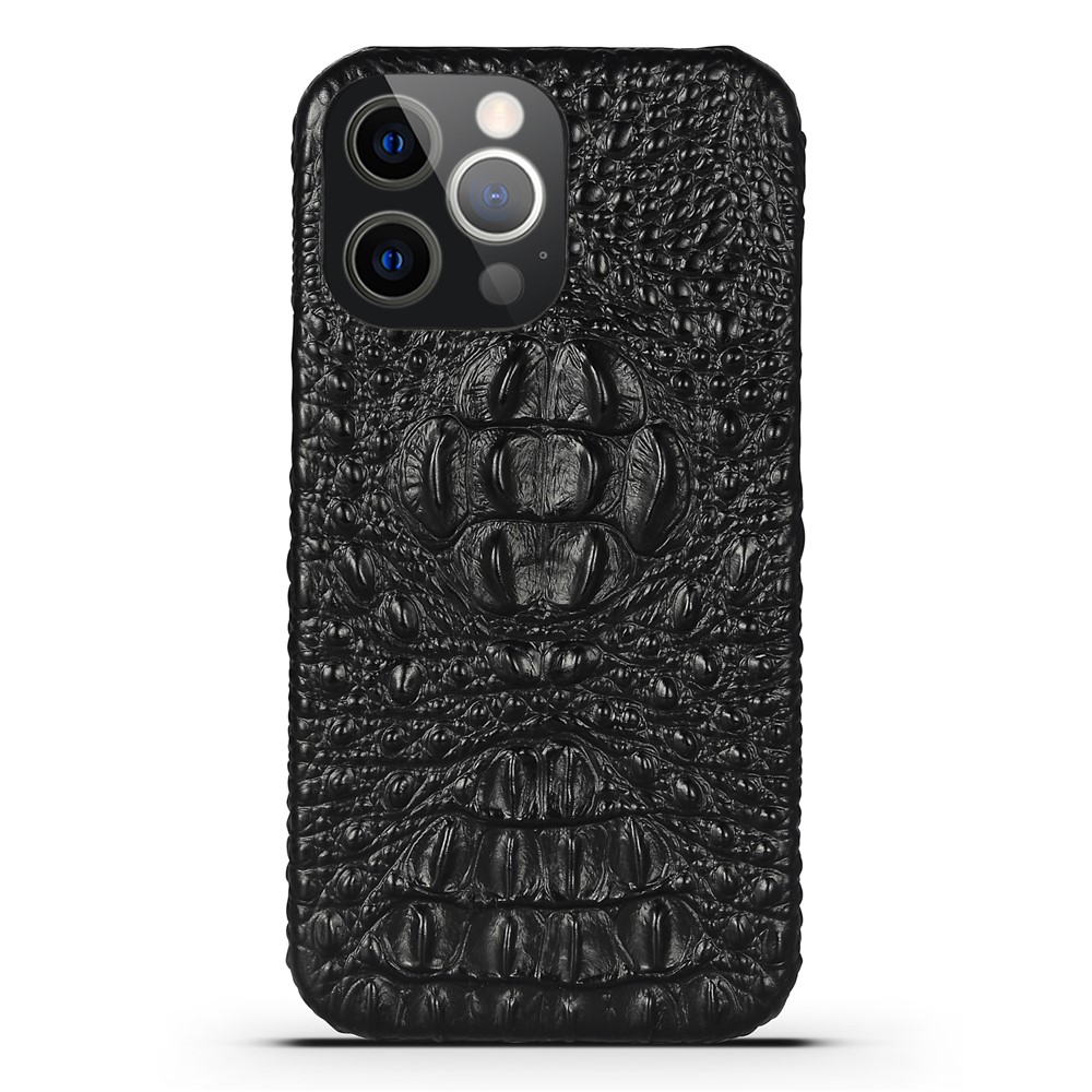 Stylish Phone Case Crocodile Head Texture Design Genuine Leather Coated PC Phone Cover for iPhone 13 Pro 6.1 inch - Black-2