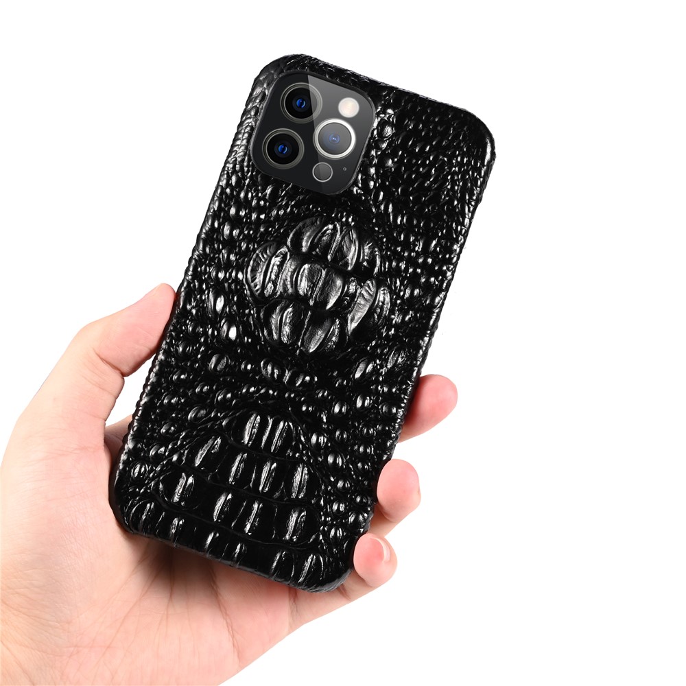 Stylish Phone Case Crocodile Head Texture Design Genuine Leather Coated PC Phone Cover for iPhone 13 Pro 6.1 inch - Black-7
