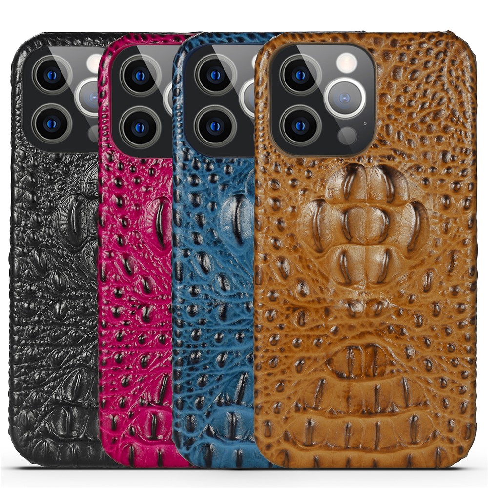 Stylish Phone Case Crocodile Head Texture Design Genuine Leather Coated PC Phone Cover for iPhone 13 Pro 6.1 inch - Black-8