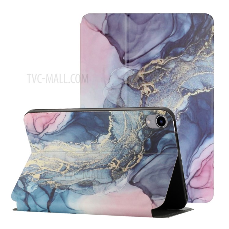 Pattern Printing Auto Wake/Sleep PU Leather Bi-fold Stand Tablet Case Cover for iPad mini (2021) - Gold Marble Pattern-1