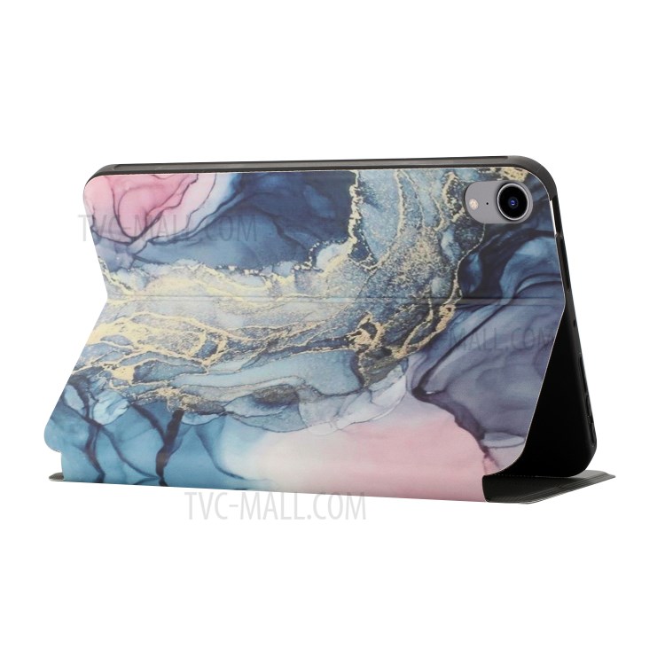 Pattern Printing Auto Wake/Sleep PU Leather Bi-fold Stand Tablet Case Cover for iPad mini (2021) - Gold Marble Pattern-3