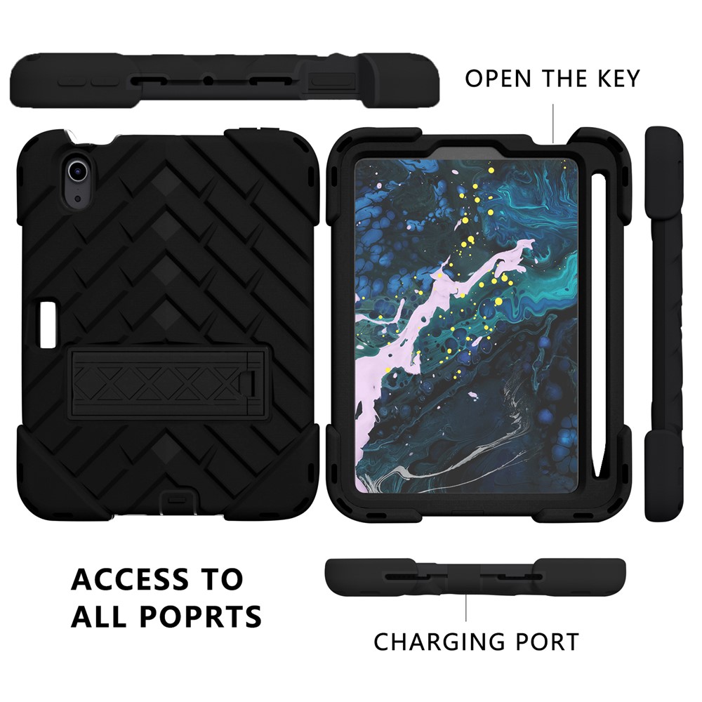 Rhombus Surface PC + TPU Hybrid Tablet Case Kickstand Protective Cover with Lanyard for iPad mini (2021) - Black-2