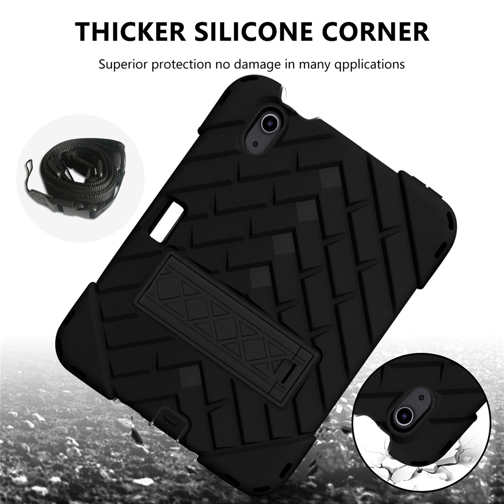 Rhombus Surface PC + TPU Hybrid Tablet Case Kickstand Protective Cover with Lanyard for iPad mini (2021) - Black-3