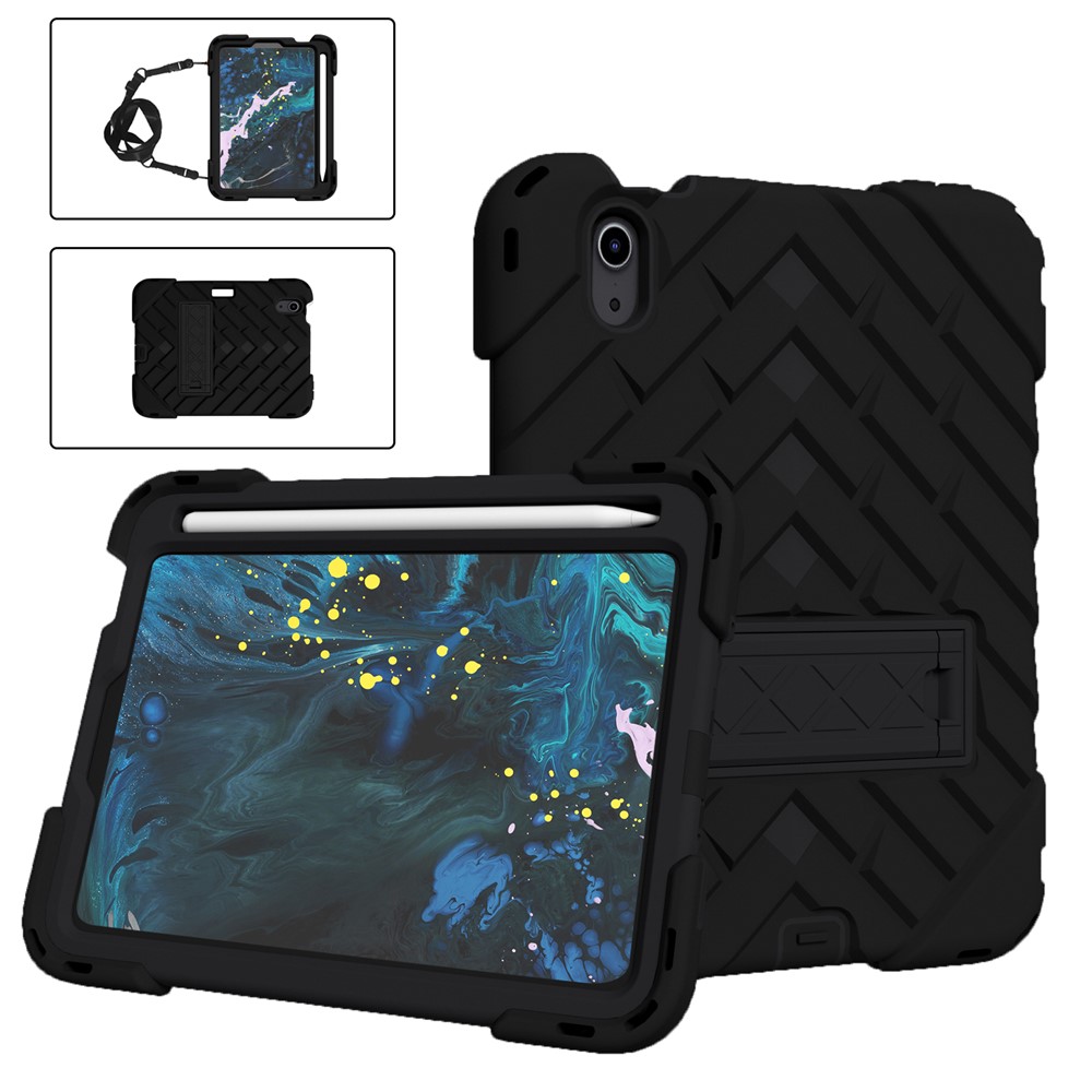 Rhombus Surface PC + TPU Hybrid Tablet Case Kickstand Protective Cover with Lanyard for iPad mini (2021) - Black-5