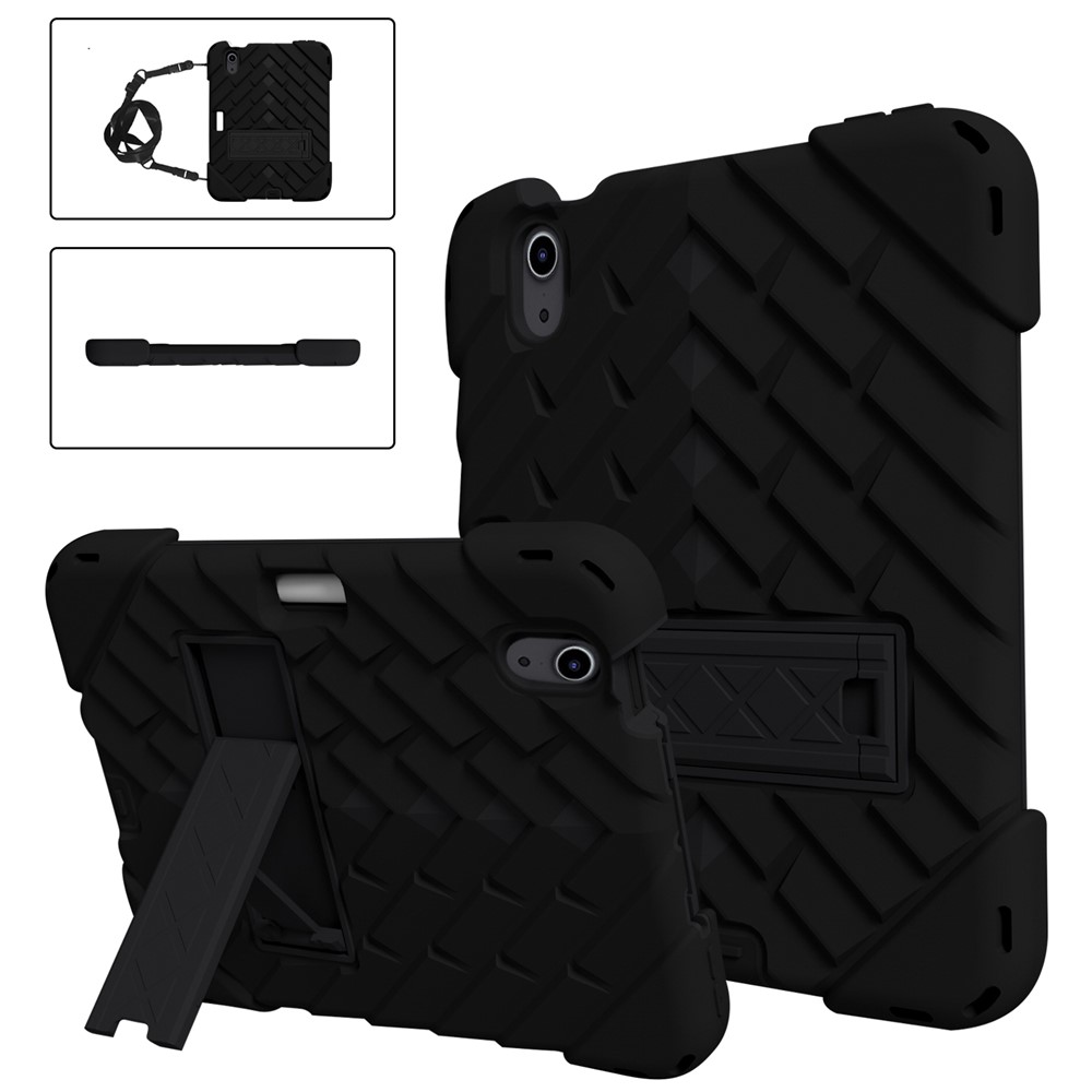 Rhombus Surface PC + TPU Hybrid Tablet Case Kickstand Protective Cover with Lanyard for iPad mini (2021) - Black-6