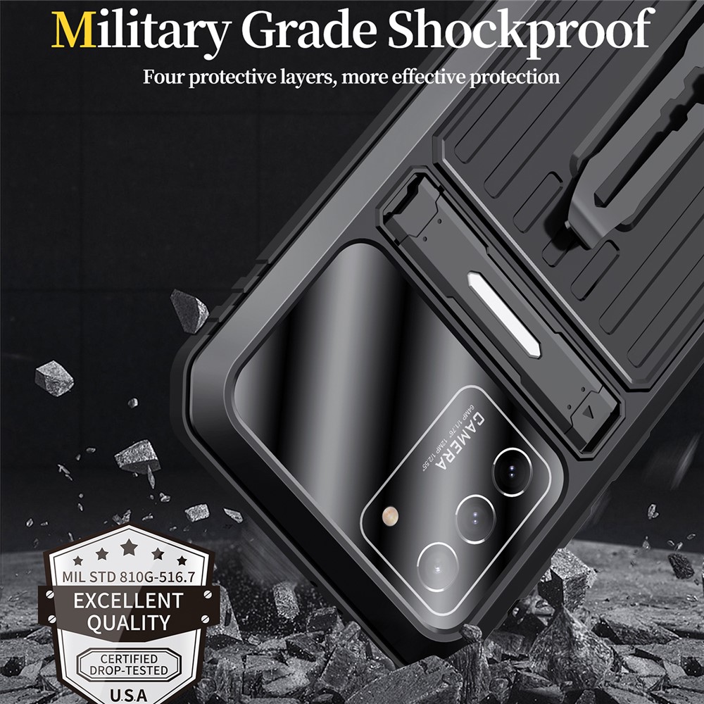 Anti-Fall Dustproof Shockproof TPU+Metal Hybrid Case Kickstand Shell with Tempered Glass Film and Strap for Samsung Galaxy S21 FE 5G/S21 Fan Edition - Black-2