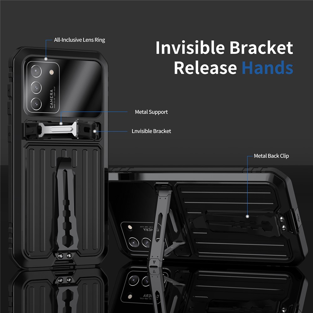 Anti-Fall Dustproof Shockproof TPU+Metal Hybrid Case Kickstand Shell with Tempered Glass Film and Strap for Samsung Galaxy S21 FE 5G/S21 Fan Edition - Black-6