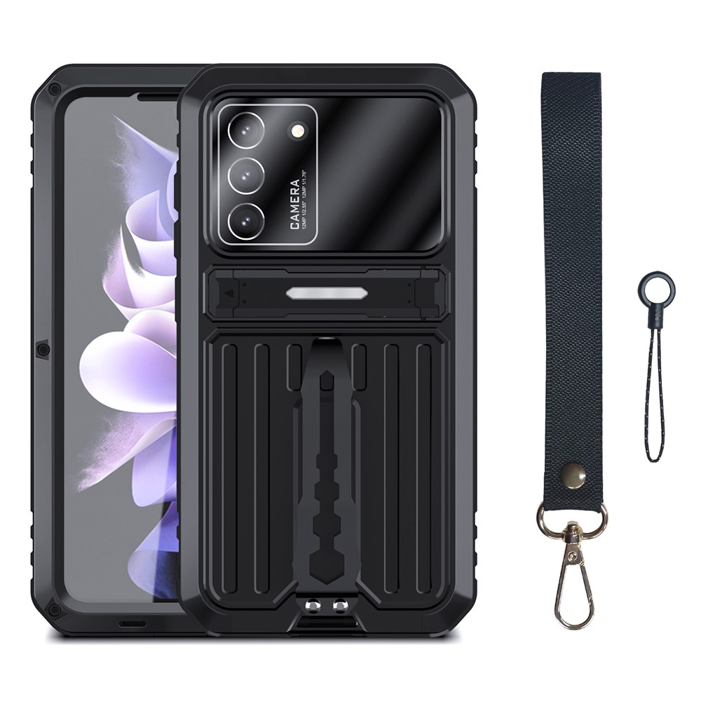 Anti-Fall Dustproof Shockproof TPU+Metal Hybrid Case Kickstand Shell with Tempered Glass Film and Strap for Samsung Galaxy S21 FE 5G/S21 Fan Edition - Black-7