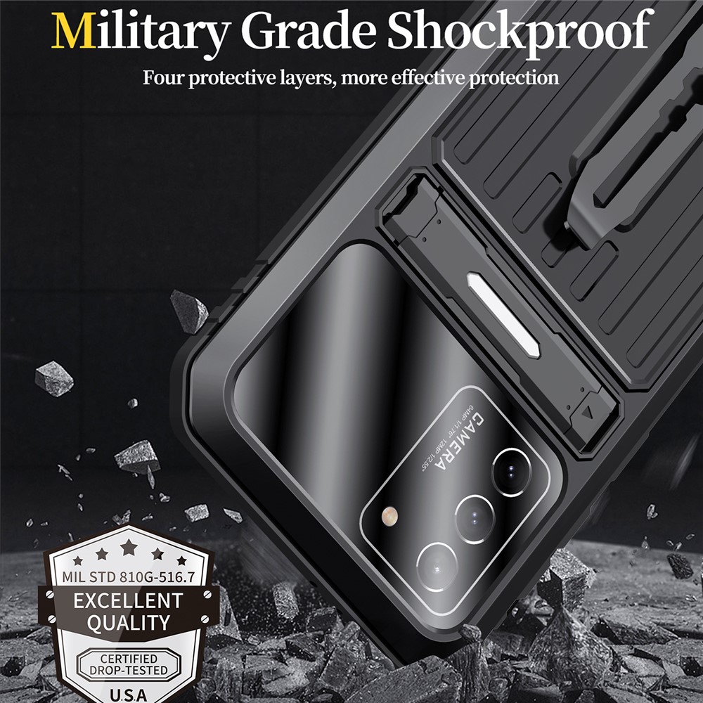 Anti-Fall Full Protection TPU+Metal Hybrid Case Kickstand Shell with Tempered Glass Film and Strap for Samsung Galaxy S21+ 5G - Black-2