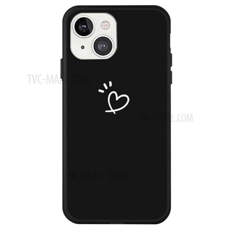 Matte Soft TPU Shock Absorption Slim Love-Heart Pattern Printing Back Cover for iPhone 13 6.1 inch - Black-1