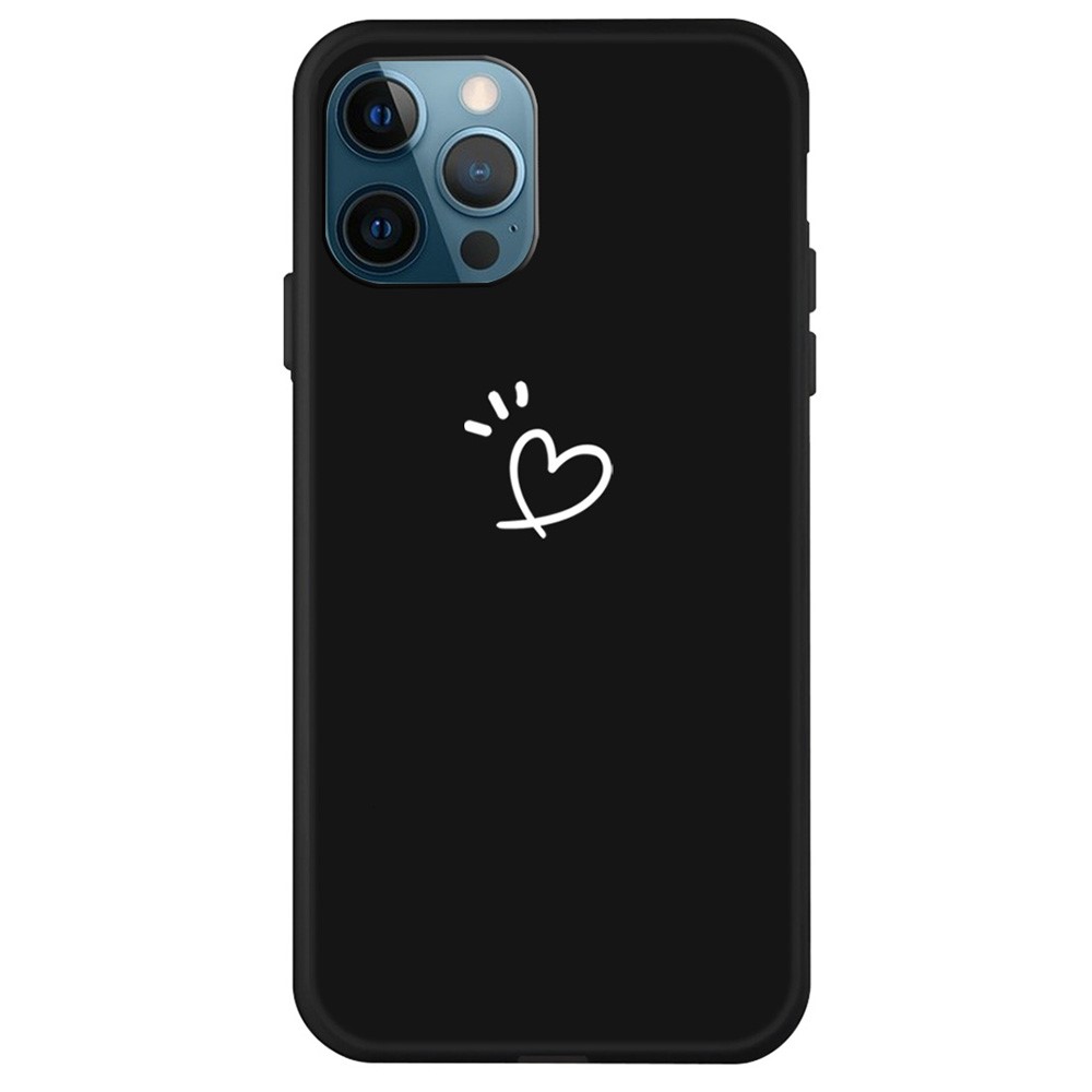 Cute Love-Heart Shape Pattern Printing Matte Anti-Scratch Soft TPU Protective Cover for iPhone 13 Pro Max 6.7 inch - Black-1