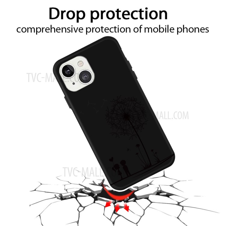Shockproof Dandelion Pattern Matte Flexible TPU Phone Back Cover Case for iPhone 13 6.1 inch - Black-2