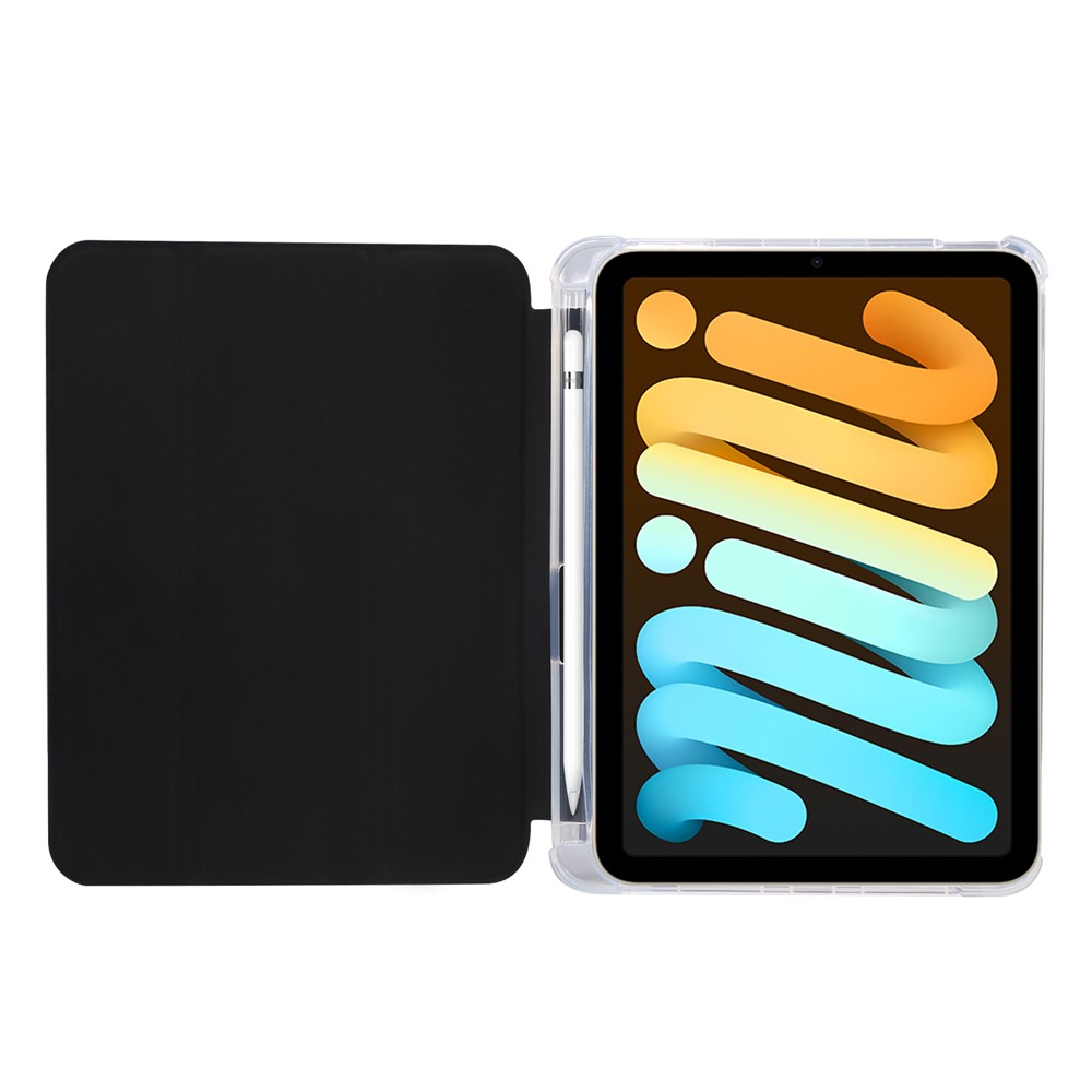 Skin Touch Feeling Tri-fold Stand PU Leather Tablet Protective Case Shell with Pen Slot for iPad mini (2021) - Black-7