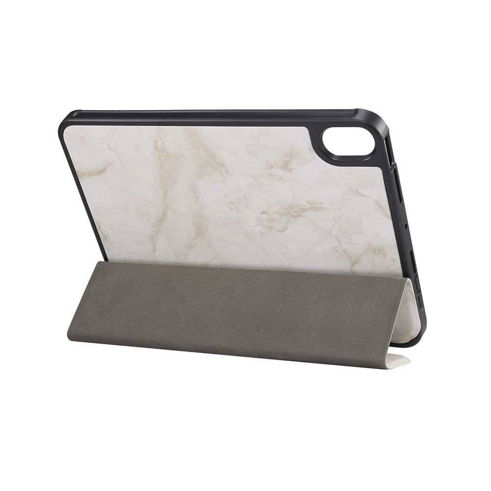Marble Pattern Tri-fold Stand Smart Tablet Leather Case with Pen Slot for iPad mini (2021) - Beige-5