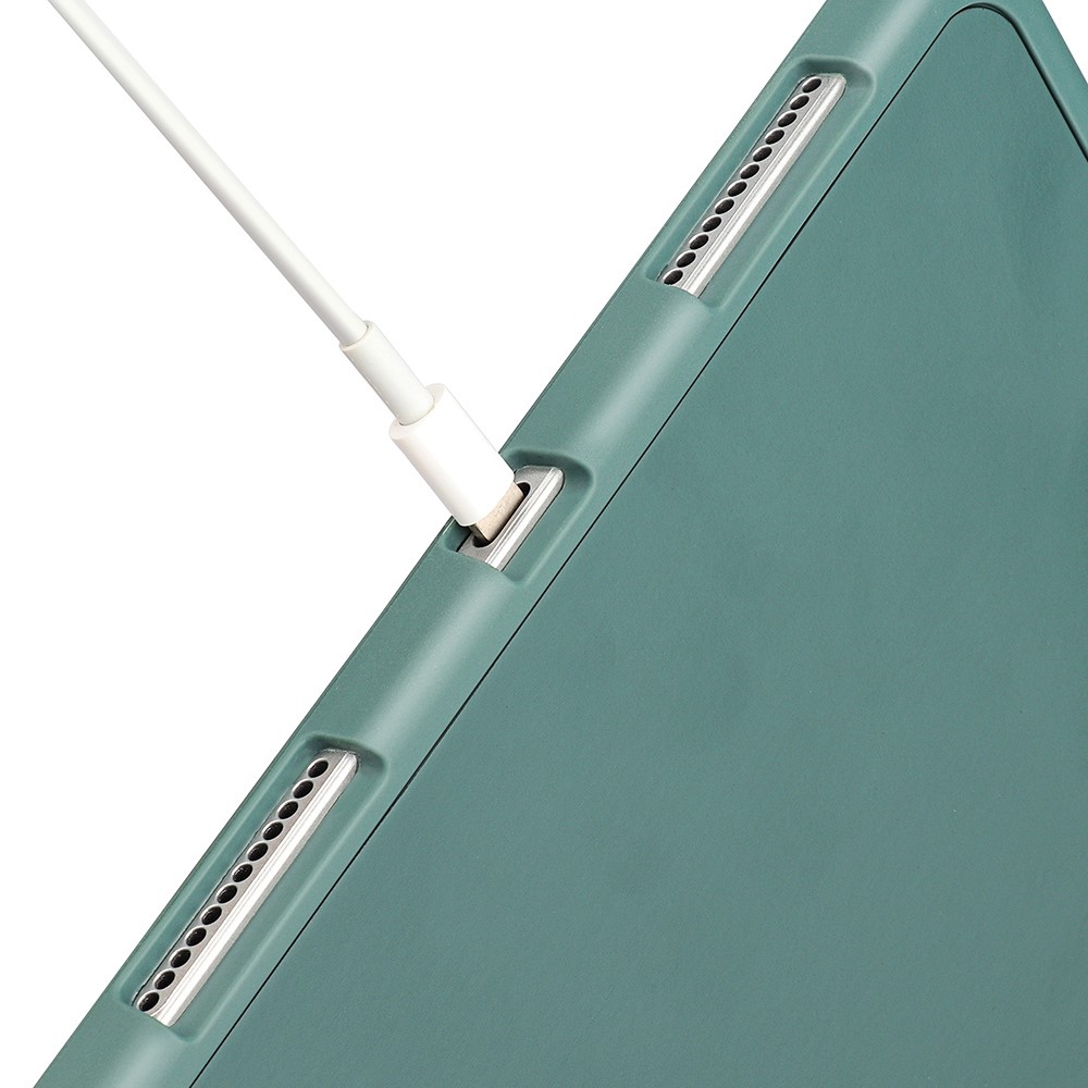 Tri-fold Soft Silicone + TPU Stand Smart Auto Sleep/Wake Cover with Pencil Holder for iPad Pro 11-inch (2021) / (2020) / (2018) - Dark Green-11