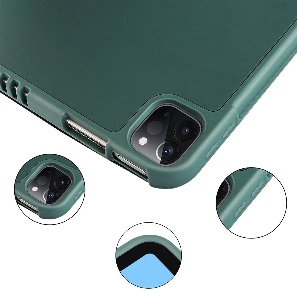 Tri-fold Soft Silicone + TPU Stand Smart Auto Sleep/Wake Cover with Pencil Holder for iPad Pro 11-inch (2021) / (2020) / (2018) - Dark Green-9