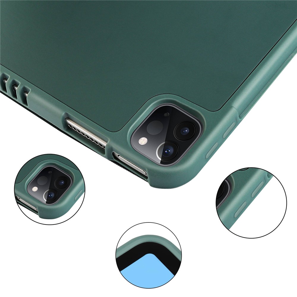 Tri Fold Silicone + TPU Stand Smart Auto Sleep /wake Cover Con Soporte de Lápiz Para Ipad Pro 11 Pulgadas (2021) /(2020) /(2018) - Verde Oscuro