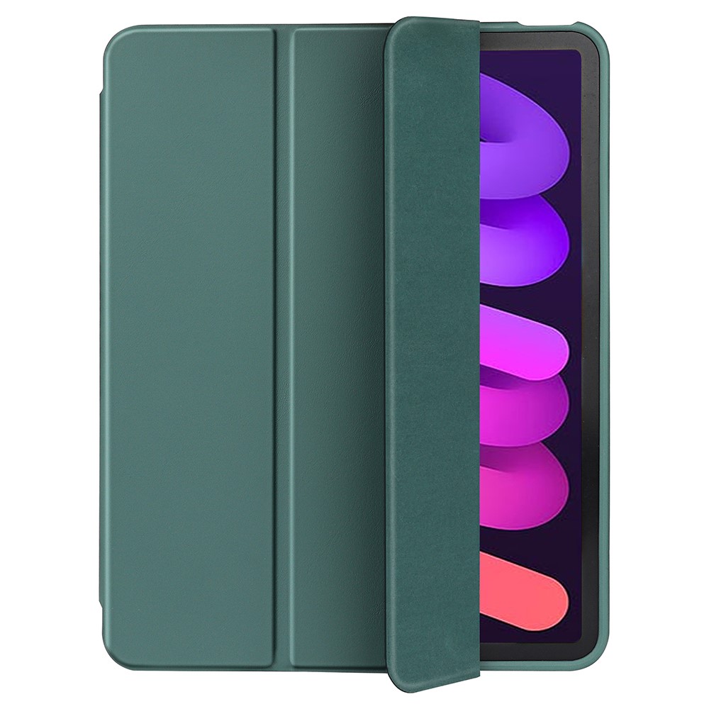 Tri-fold Stand Microfiber Leather + TPU + Silicone Smart Tablet Cover Case for iPad mini (2021) - Dark Green-2
